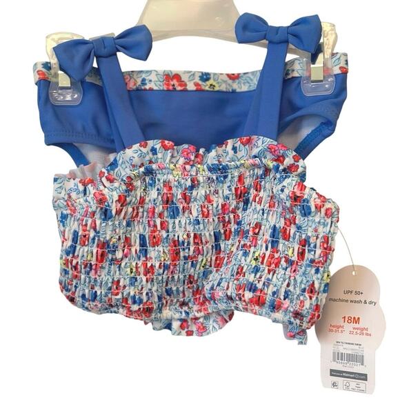 Wonder Nation Blue Floral Tankini Swimsuit Set 18M UPF 50+ Toddler Girl Swimwear - Picture 1 of 4